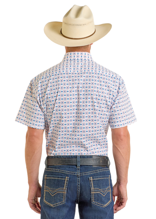 Panhandle Men White Aztec Short Sleeve Shirt