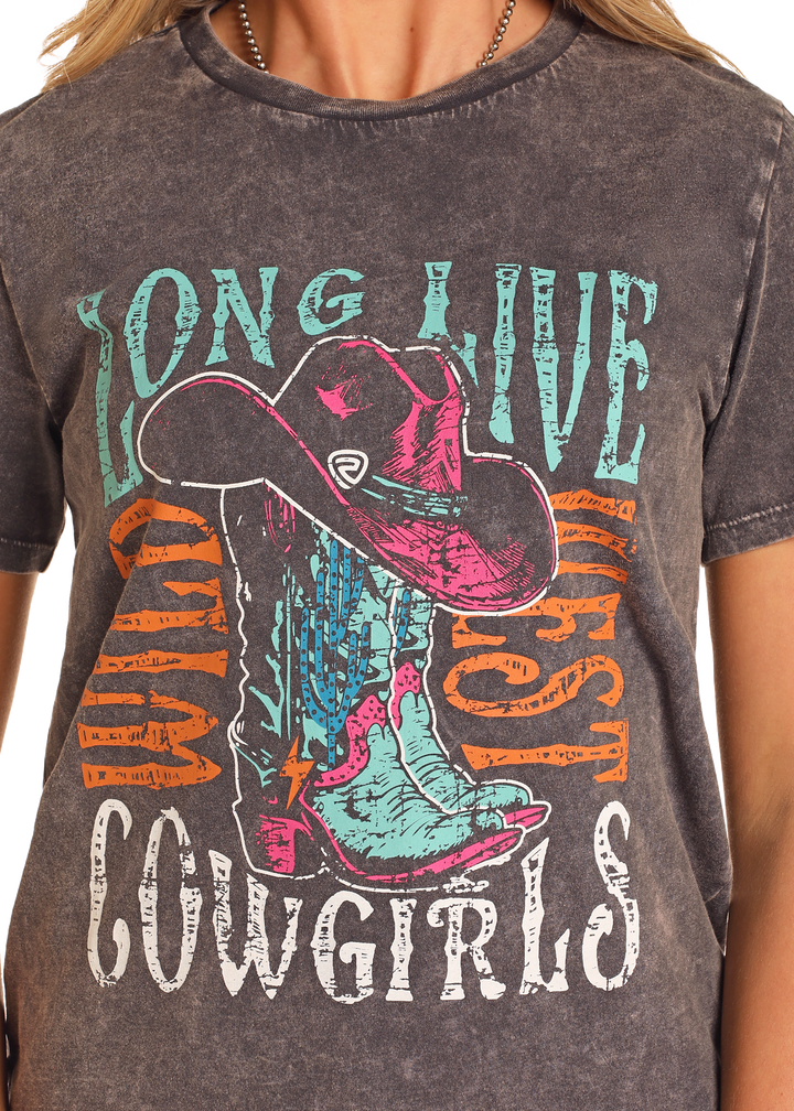 Panhandle Womens Long Live Cowgirls Graphic T-Shirt