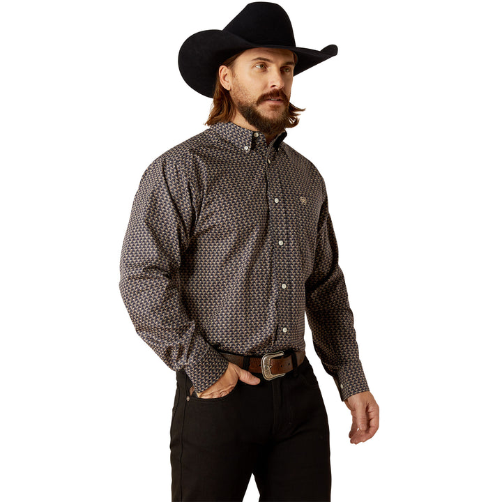 Ariat Mens Navy Print Wrinkle Free Long Sleeve Shirt