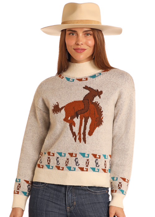 Panhandle Womens Cream Bronco Sweater