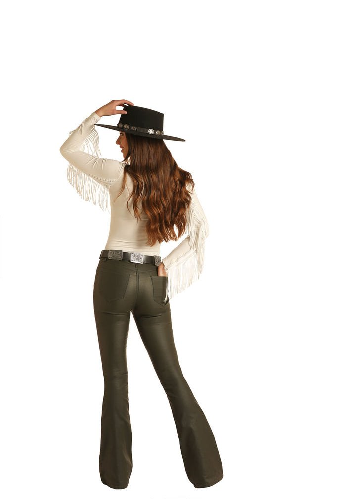 Panhandle Slim Ladies Olive High Rise Flare Jeans