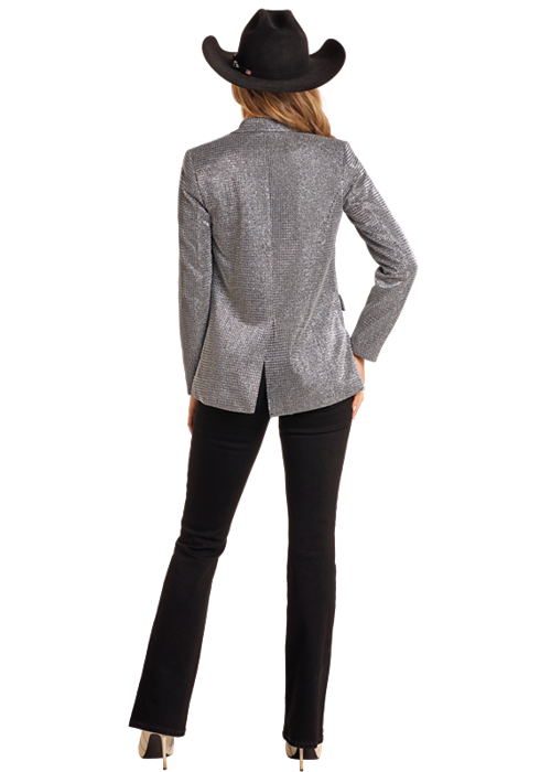 Panhandle Womens Silver Rhinestone Blazer