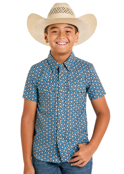 Panhandle Boys Mini Aztec Snap Short Sleeve Shirt