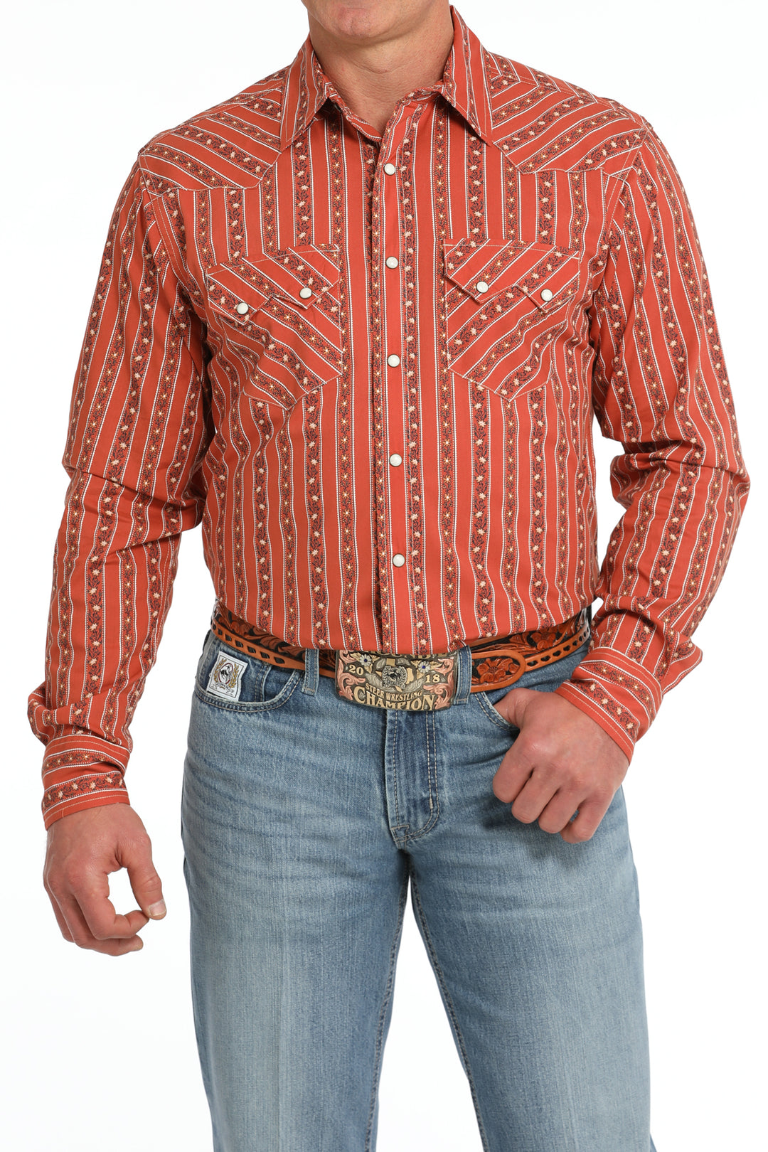 Cinch Mens Orange Western Print Shirt