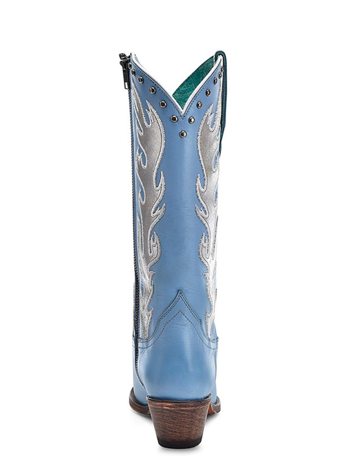 Corral Womens Baby Blue Flame Studded Boots