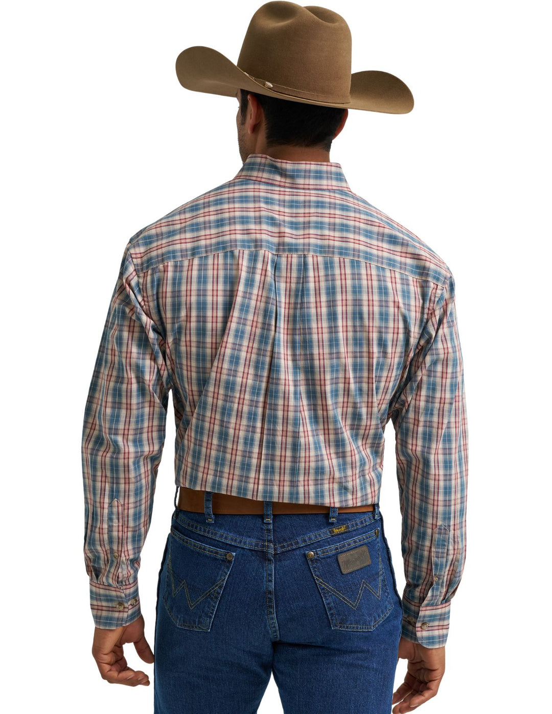 Wrangler Mens Beige Plaid Print Long Sleeve Shirt