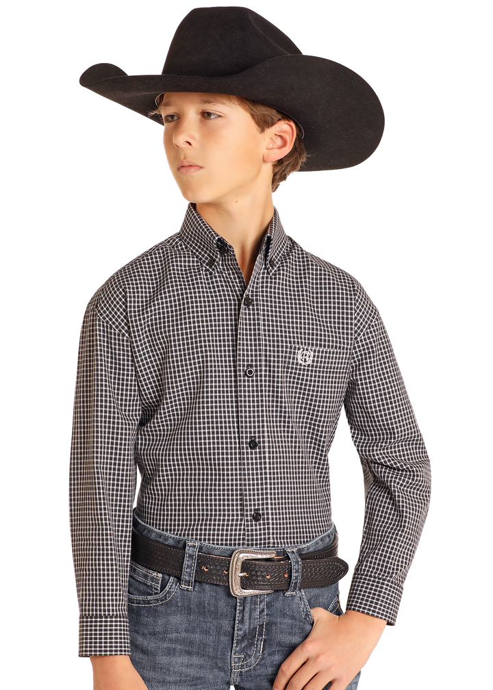 Panhandle Boys Charcoal Check Long Sleeve Shirt