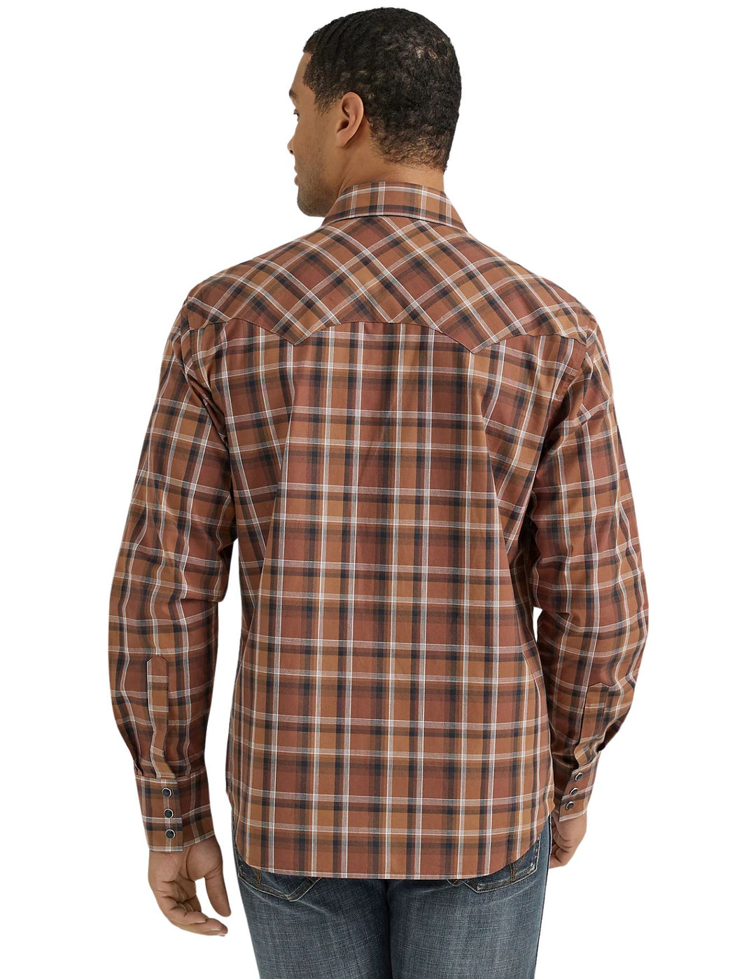 Wrangler Mens Retro Brown Plaid Long Sleeve Shirt