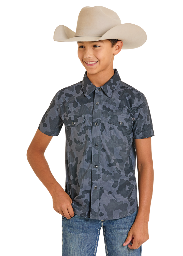 Panhandle Boys Black Camo Tek Short Sleeve Shirt