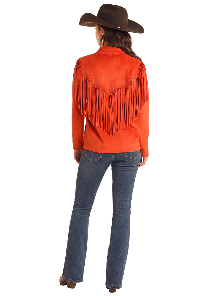 Panhandle Womens Burnt Orange Studded Fringe Jacket