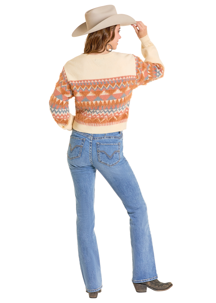 Panhandle Womens Natural Geo Stripe Sweater