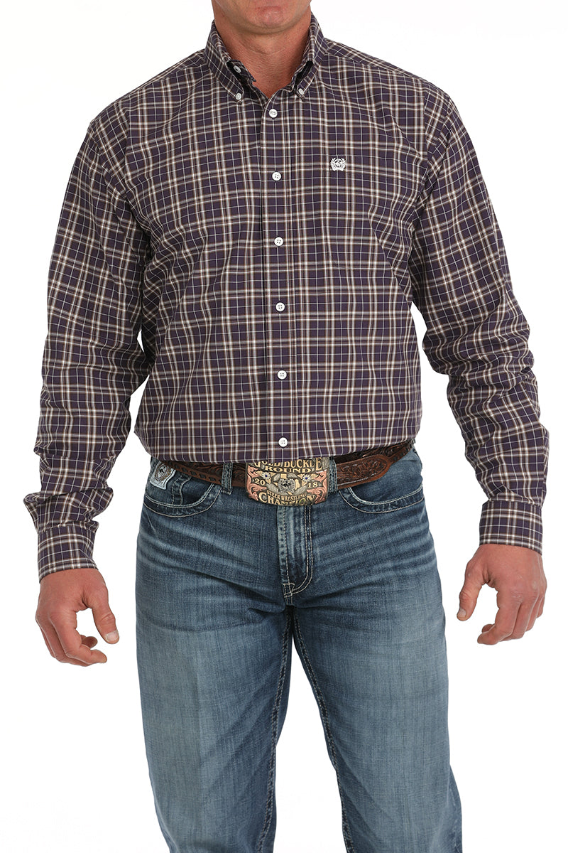 Cinch Mens Purple Plaid Long Sleeve Shirt