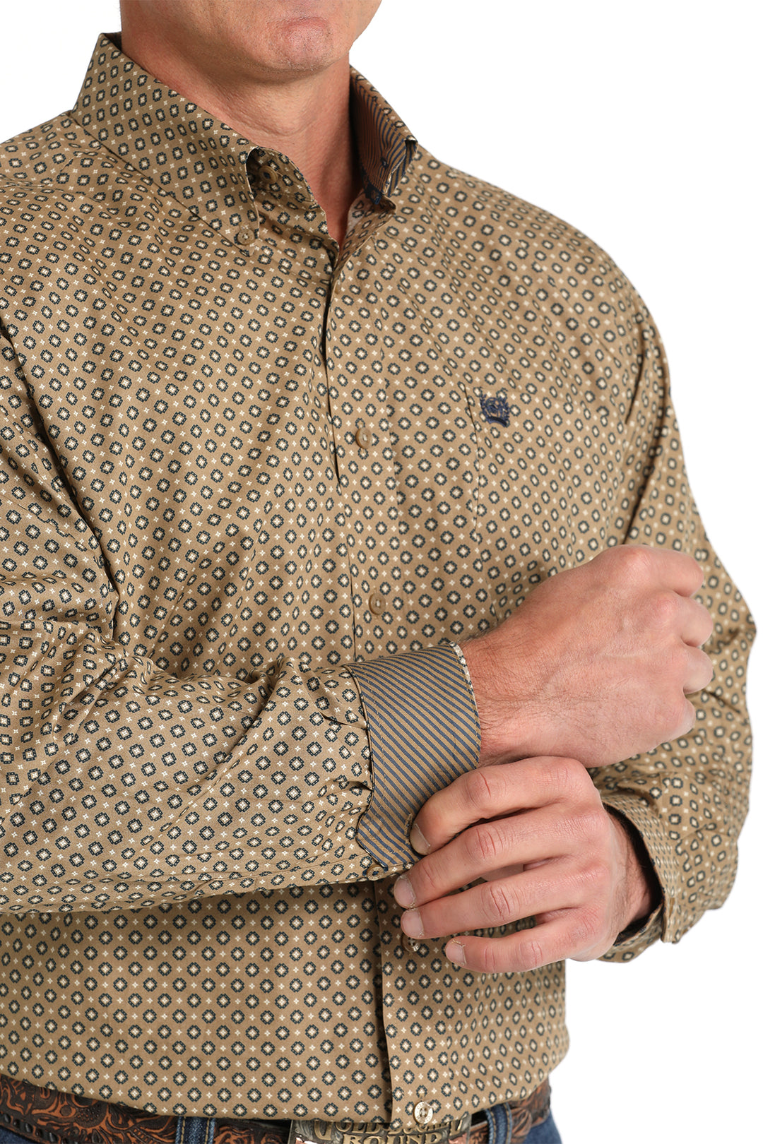 Cinch Mens Brown Geometric Print Long Sleeve Shirt