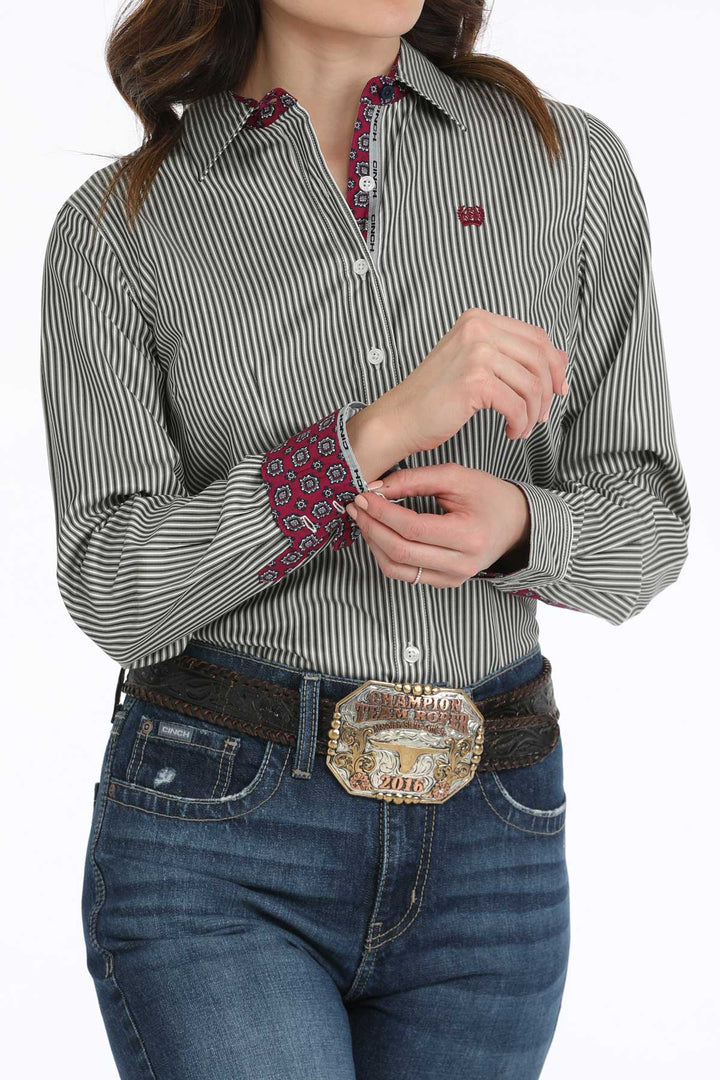 Cinch Womens Black Stripe Long Sleeve Shirt