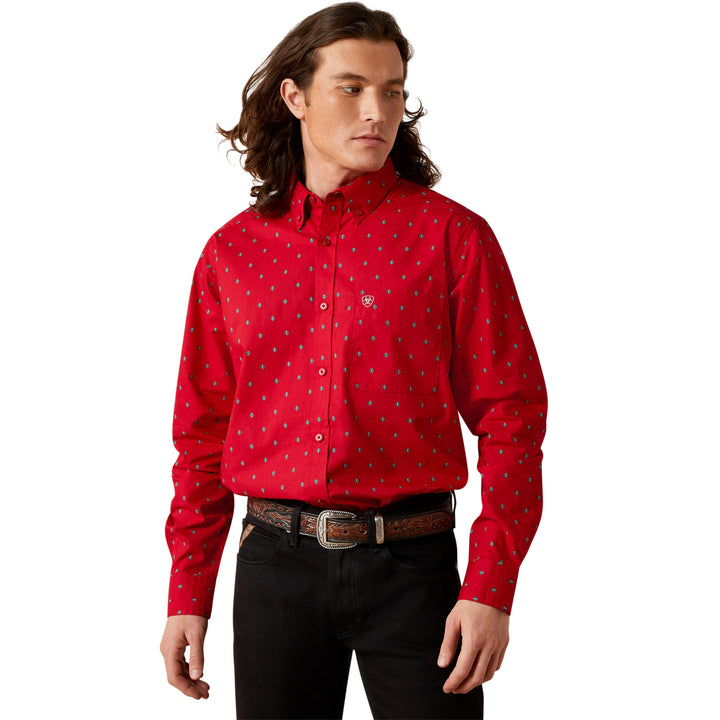 Ariat Mens Truett Red Fitted Long Sleeve Shirt
