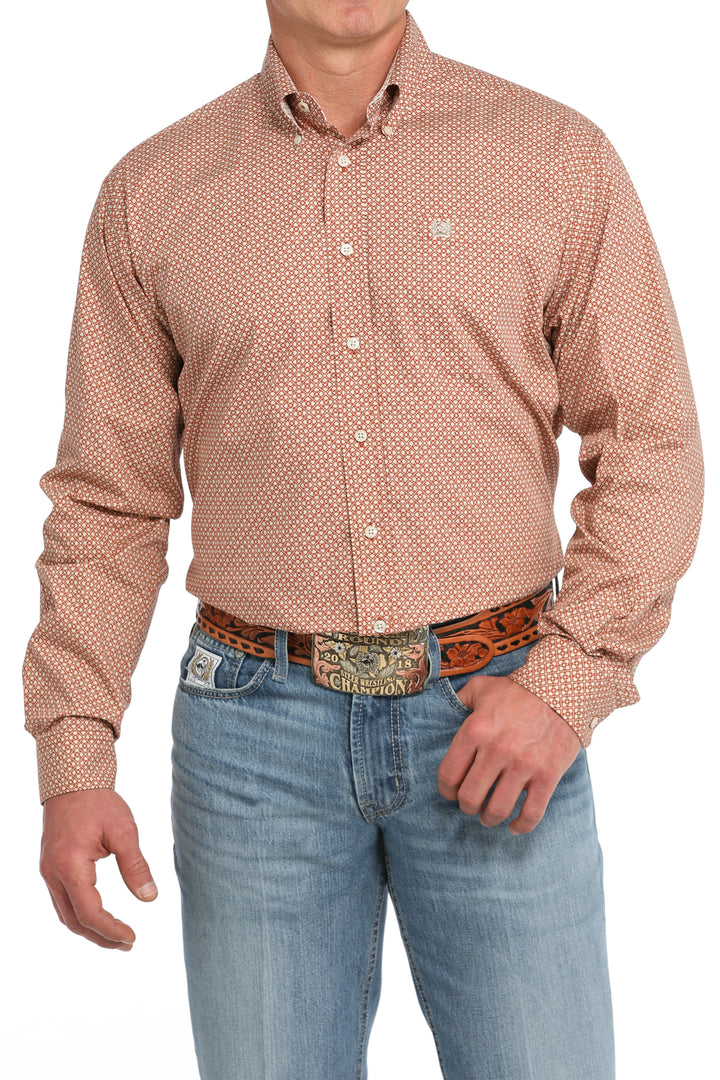 Cinch Mens Orange Print Long Sleeve Shirt