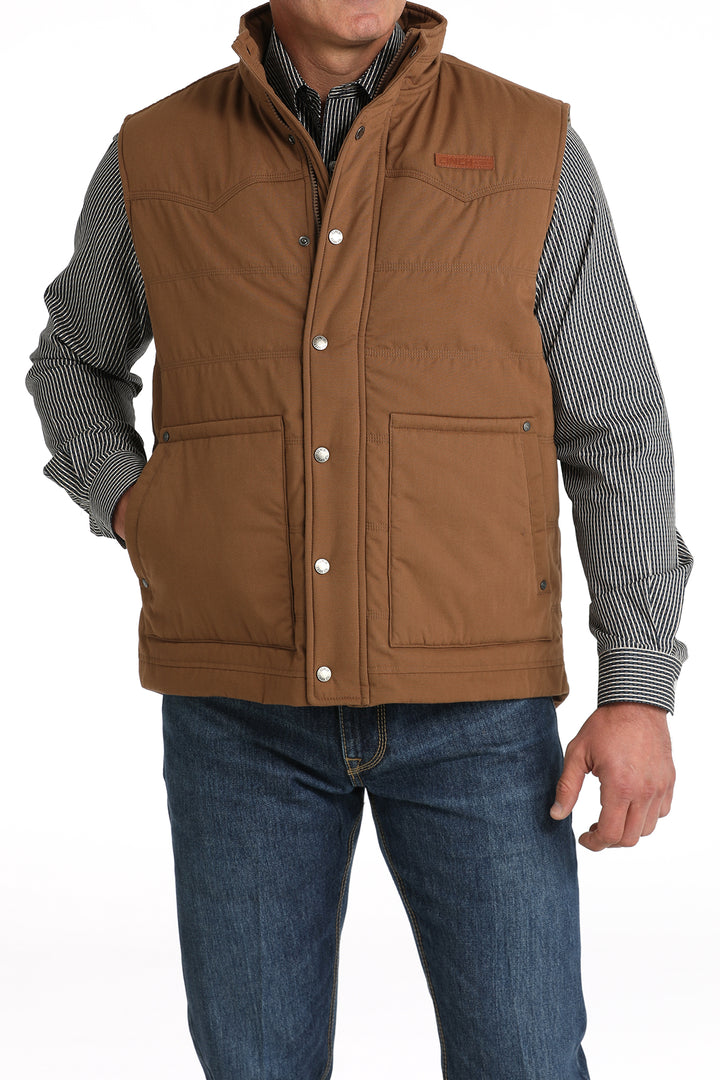 Cinch Men's Brown Wax Coated Quilted Vest