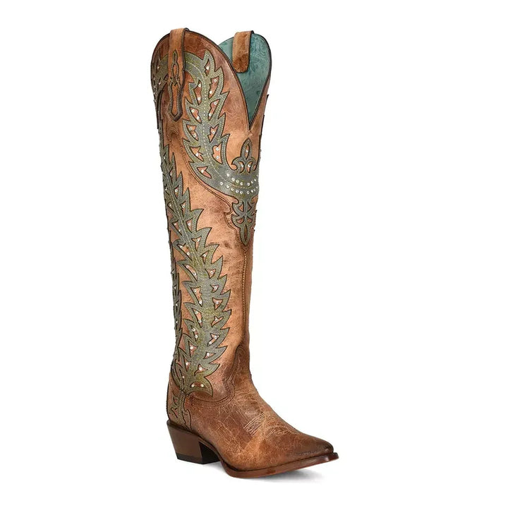 Corral Womens Turquoise Overlay Tall Top Boots