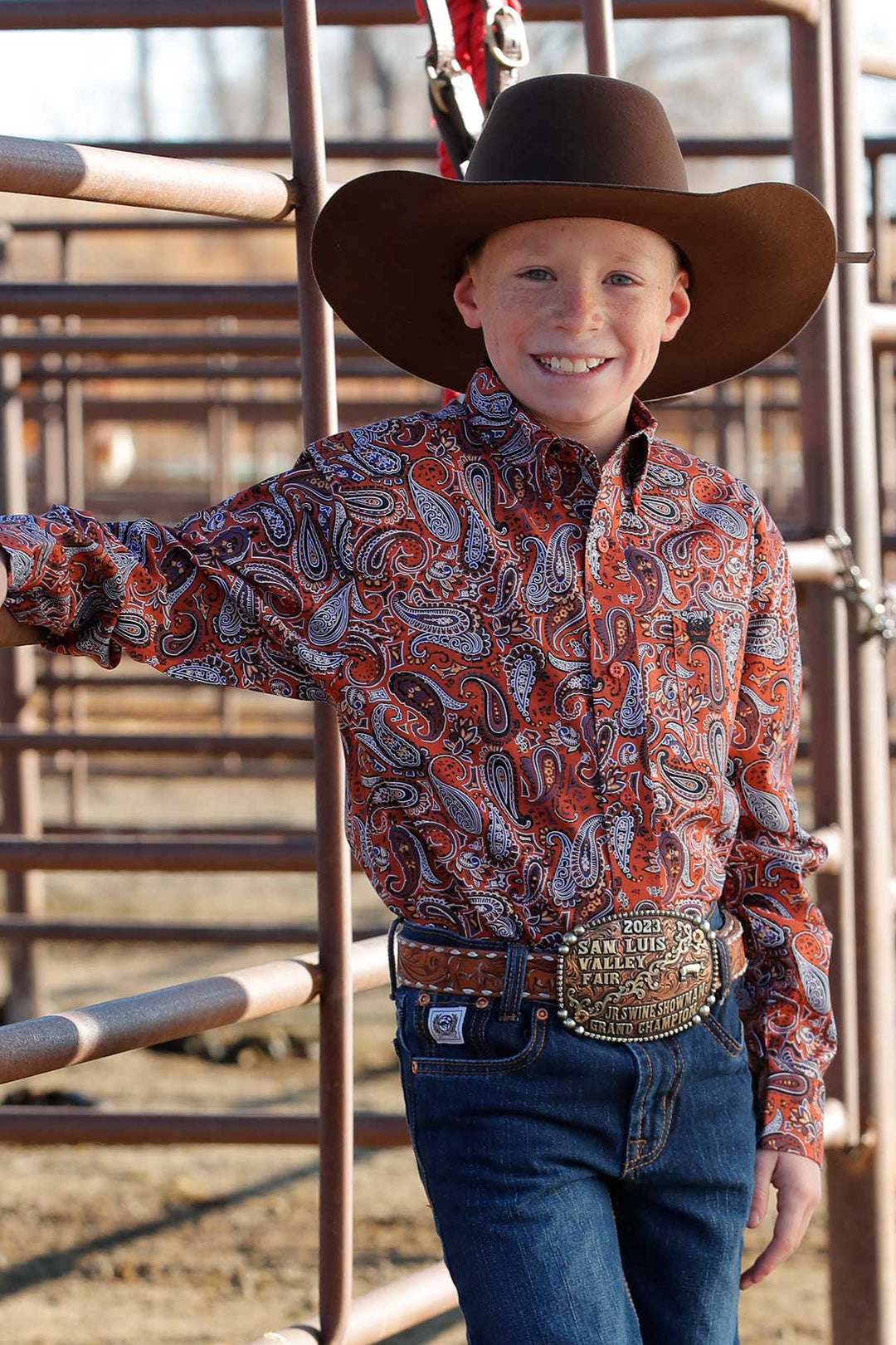 Cinch Boys Orange Paisley Print Long Sleeve Shirt