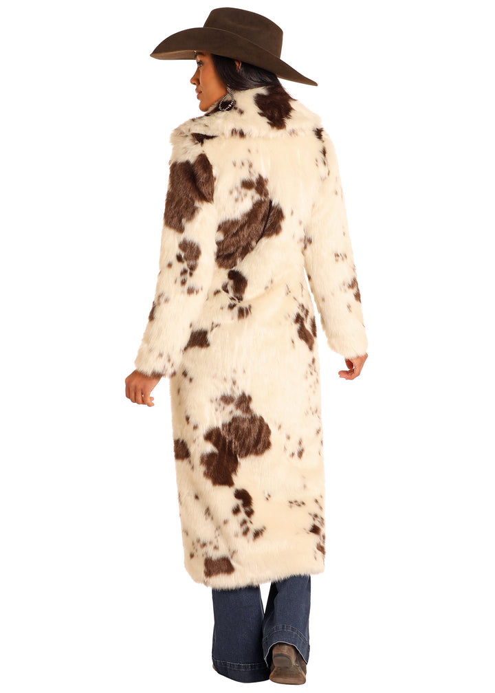 Panhandle Womens Cow Print Long Fur Coat