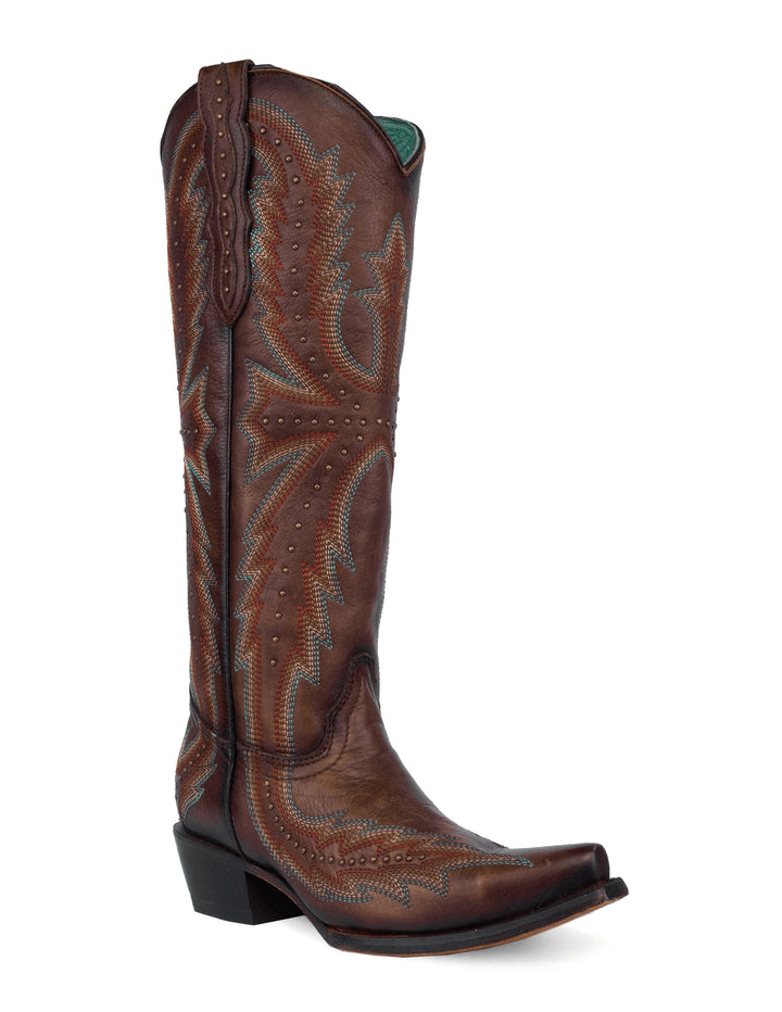 Corral Womens  Brown Embroidery and Stud Tall Boots