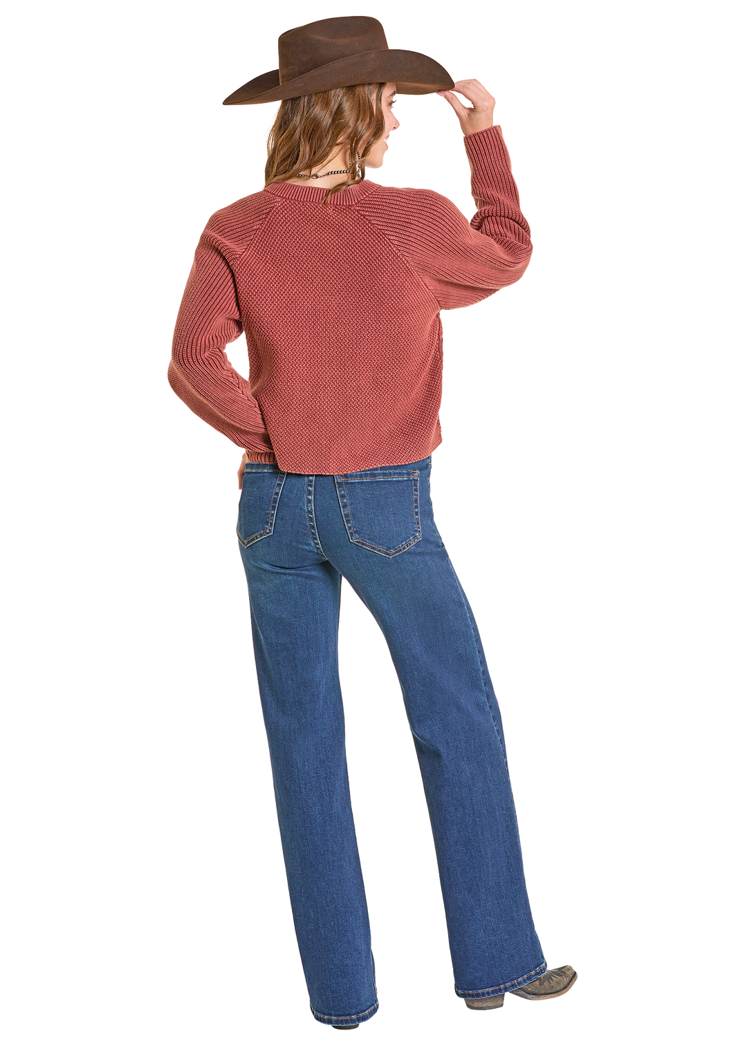 Panhandle Womens Rust Cord Knit Cardigan Sweater