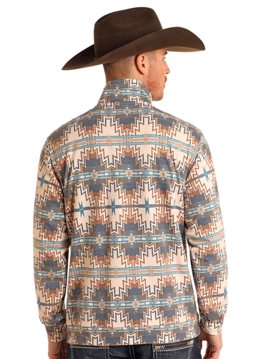 Panhandle Mens Teal Aztec Printed Pullover