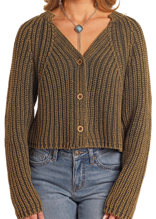 Panhandle Womens Forest Green Chunky Knit Sweater