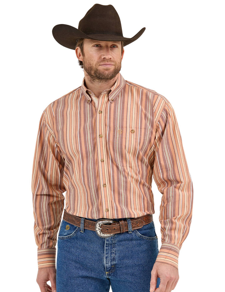 Wrangler Mens Orange Stripe Long Sleeve Shirt