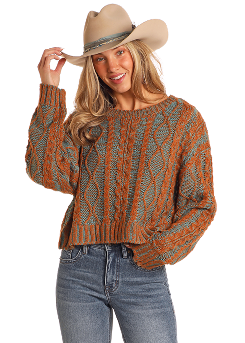 Panhandle Womens Orange Cable Knit Sweater