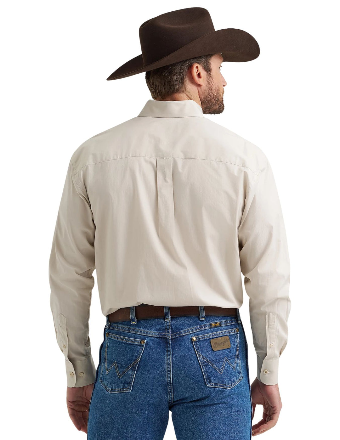 Wrangler Mens Solid Stone Long Sleeve Shirt