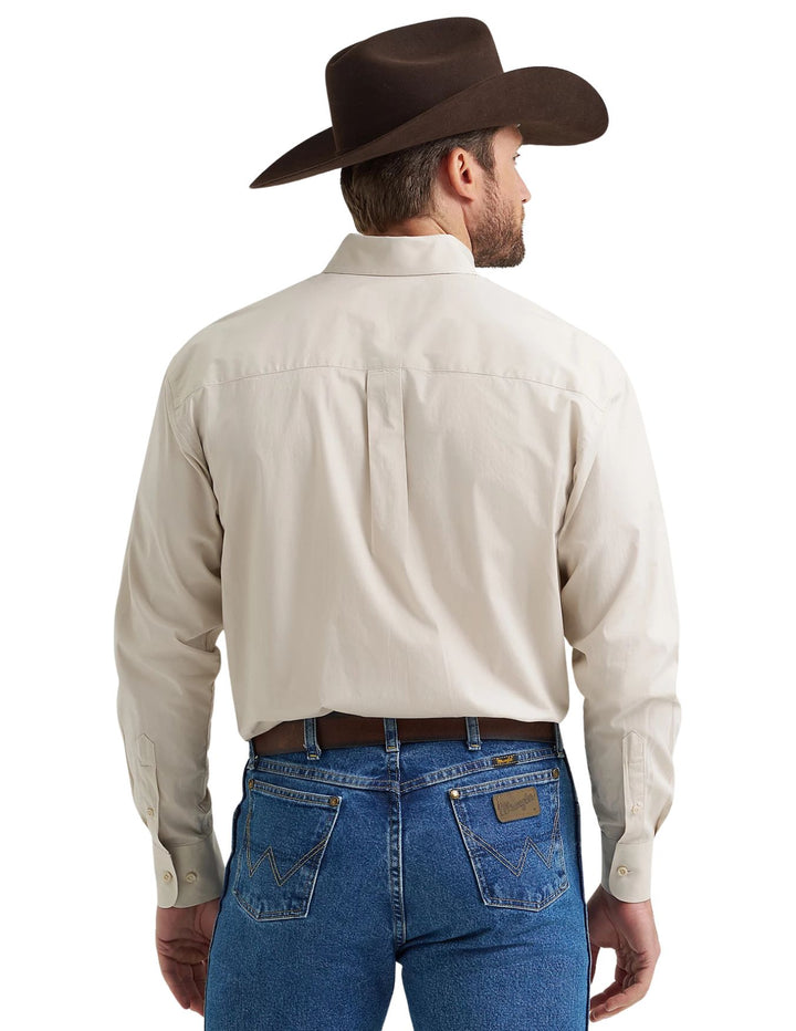 Wrangler Mens Solid Stone Long Sleeve Shirt