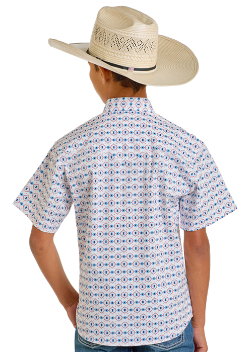Panahndle Boys White Aztec Snap Short Sleeve Shirt