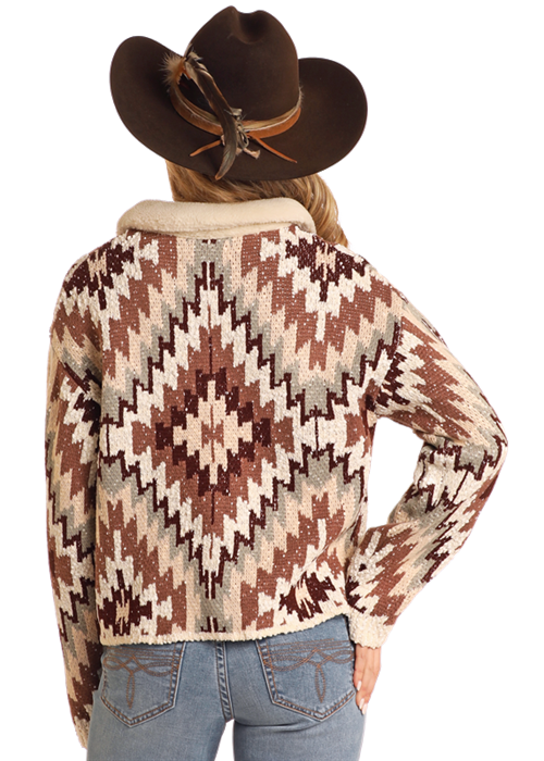 Panhandle Womens Brown Aztec Button Up Cardigan