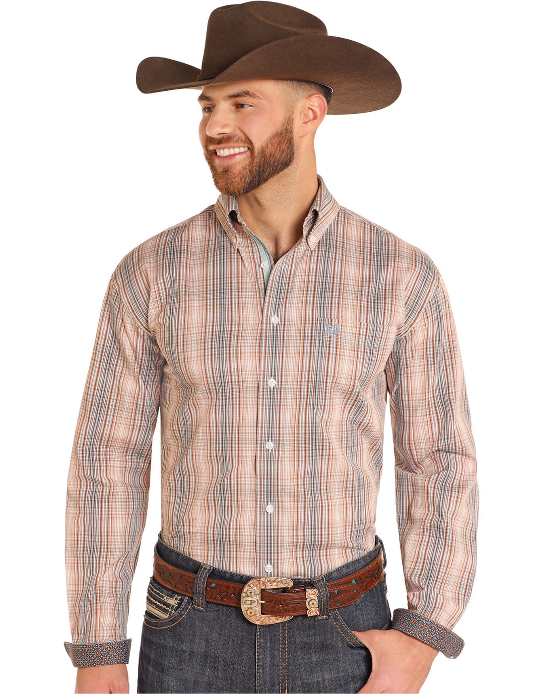 Panhandle Slim Mens Tan Plaid Long Sleeve Shirt
