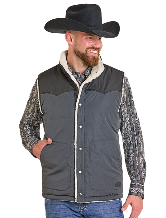 Panhandle Mens Charcoal Lined Reversible Puffer Vest