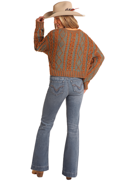 Panhandle Womens Orange Cable Knit Sweater