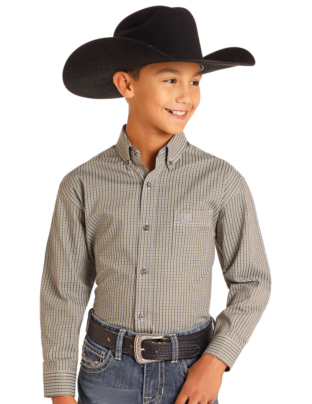 Panhandle Slim Boys Olive Print Long Sleeve Shirt