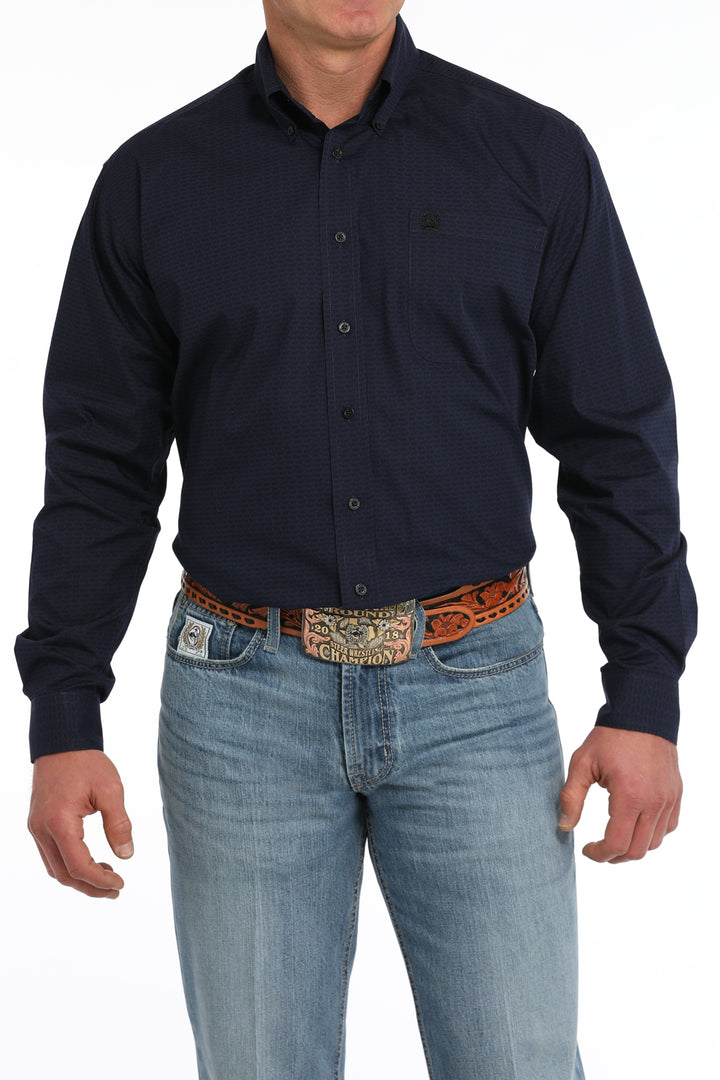 Cinch Mens Navy Cattle Print Long Sleeve Shirt