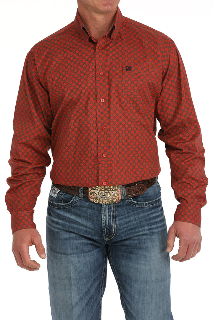 Cinch Mens Red Diamond Print Long Sleeve Shirt