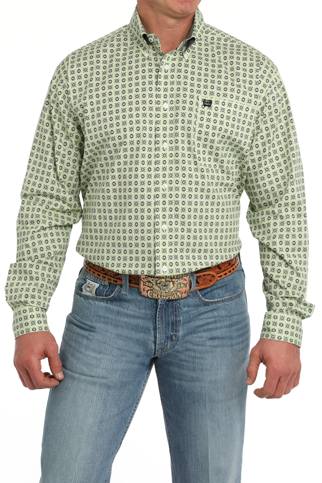 Cinch Mens Lime Long Sleeve Shirt