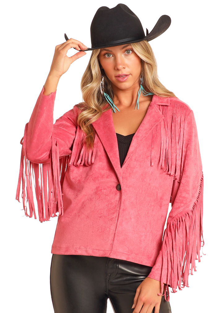 Panhandle Womens Rose Suede Fringe Jacket