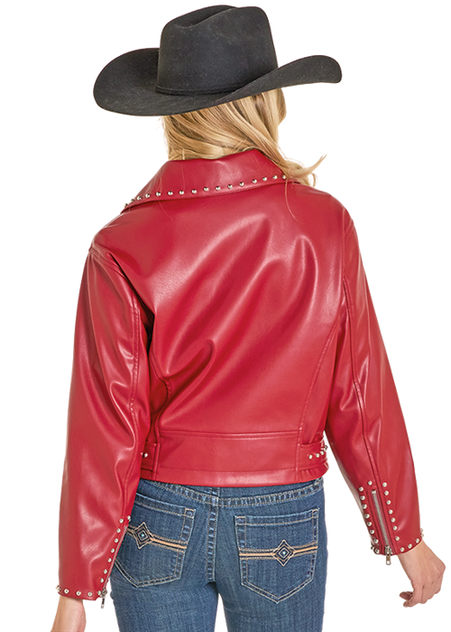 Panhandle Womens Red Studded Pleather Jacket