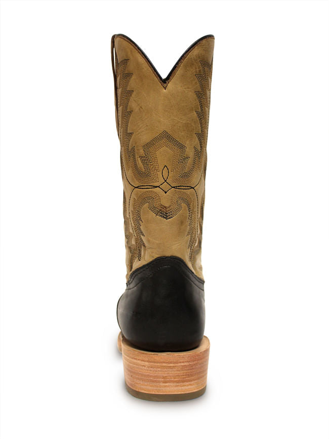 Corral Mens Black Beige Embroidery Narrow Square Toe