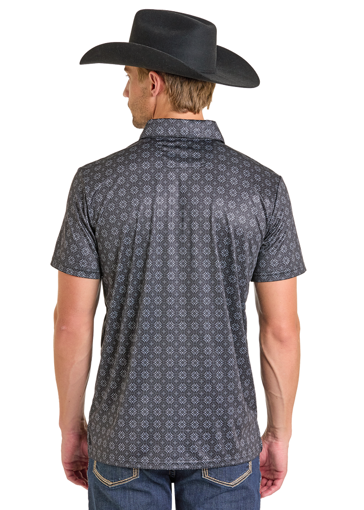 Panhandle Mens Black Medallion Print Short Sleeve Shirt