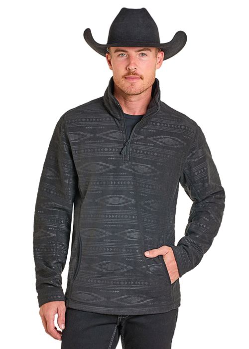 Panhandle Mens Black Embossed Fleece Pullover