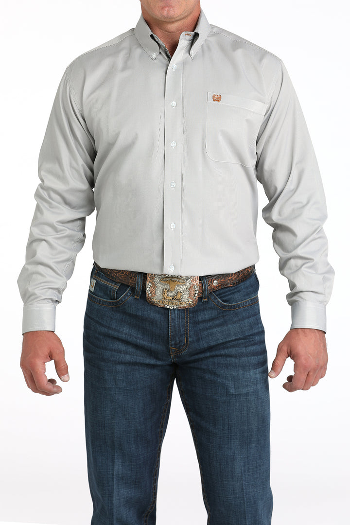 Cinch Mens Micro Stripe Olive Long Sleeve Shirt