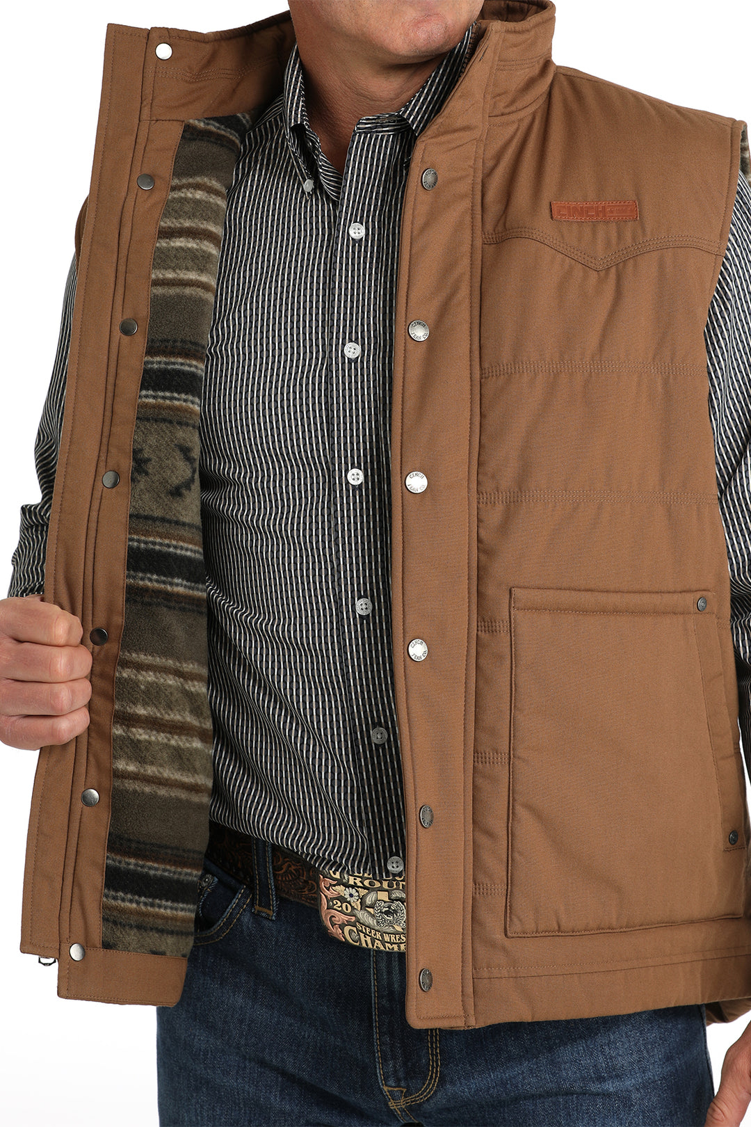 Cinch Men's Brown Wax Coated Quilted Vest