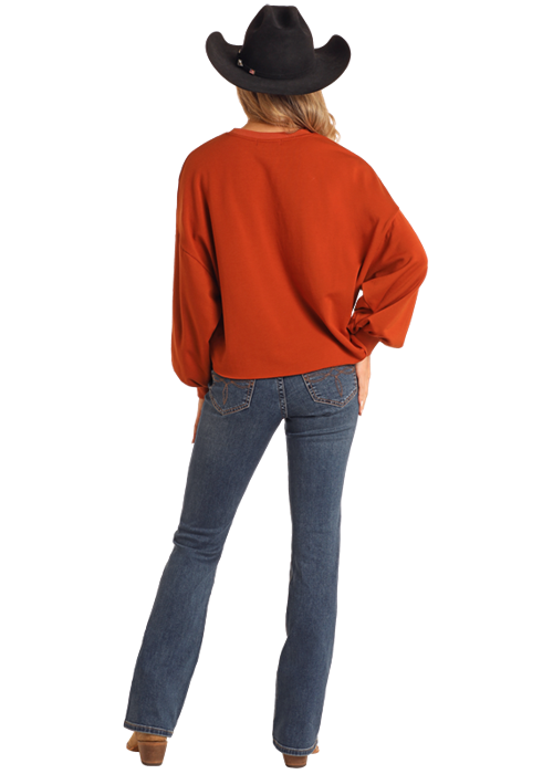 Panhandle Womens Rust Rhinestone Cropped Pullover