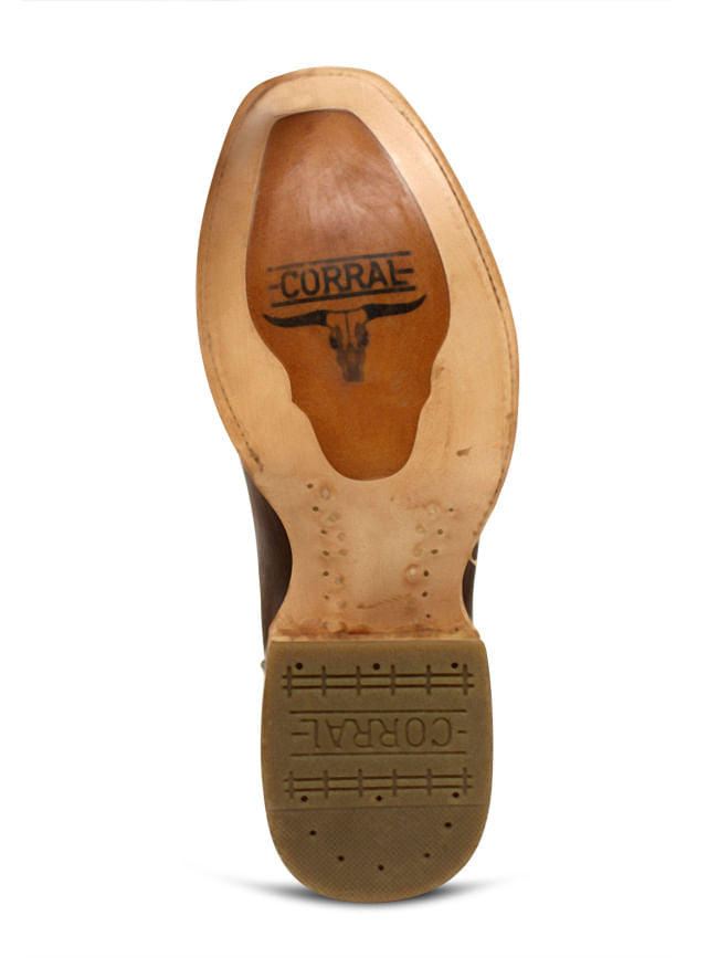 Corral Mens Brown Embroidery Narrow Square Toe